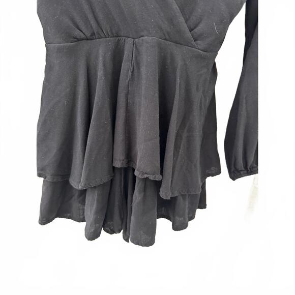 Altar’d State Black Long Sleeve Keyhole Back V-Neck Ruffle Romper- Size Small - Picture 6 of 7